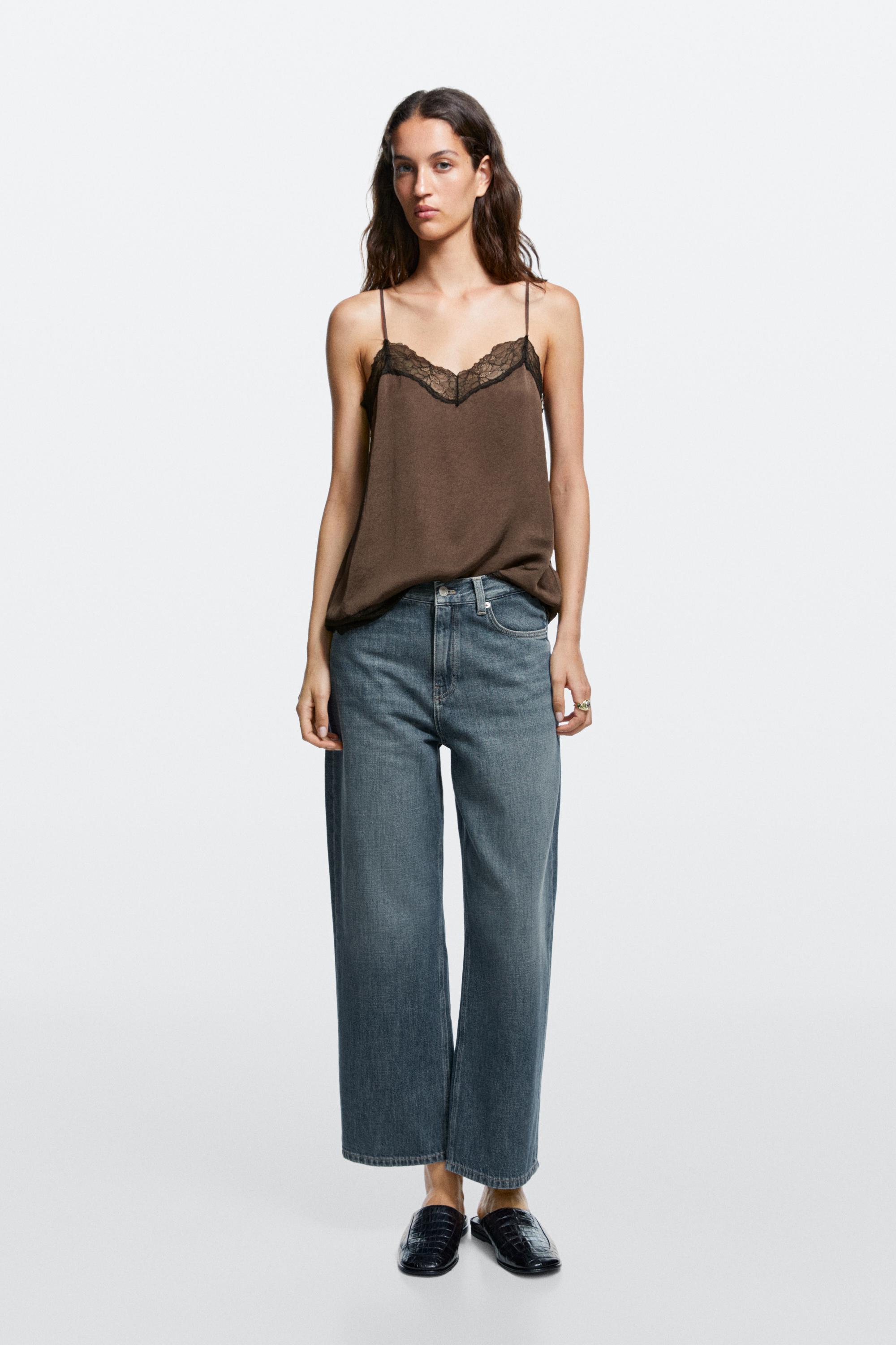 Jean wide leg cropped taille moyenne